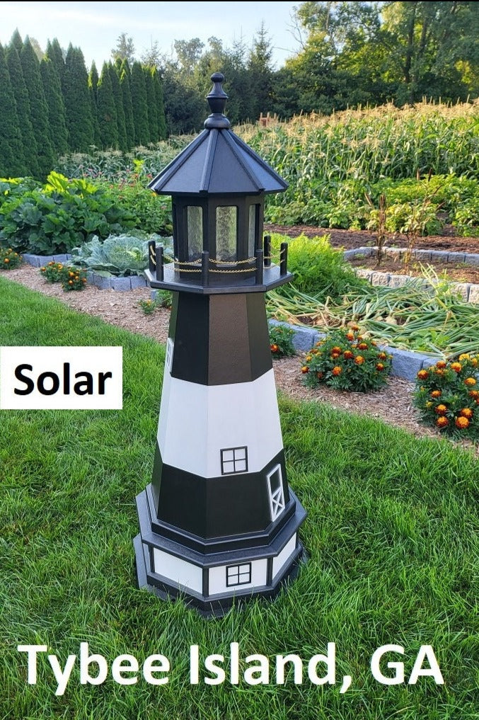 Tybee Island Solar Lighthouse - Amish Handmade - Landmark Replica - Lawn Lighthouse - Garden Decoration
