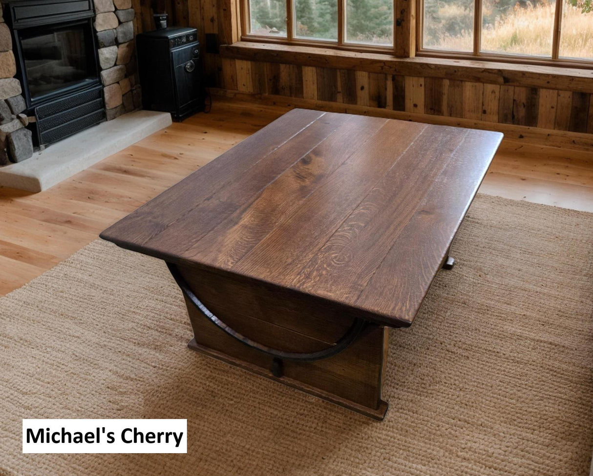 Whiskey Barrel Coffee Table - Amish Handmade - Table with Storage - Furniture - Lift Top Table - Barrel - Wine Barrel Whiskey Odor - Rustic