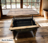 Whiskey Barrel Coffee Table - Amish Handmade - Table with Storage - Furniture - Lift Top Table - Barrel - Wine Barrel Whiskey Odor - Rustic
