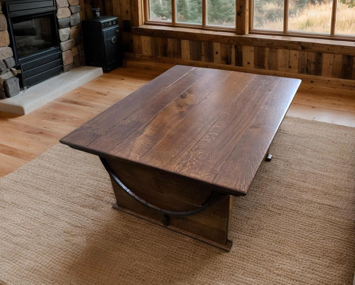 Whiskey Barrel Coffee Table - Amish Handmade - Table with Storage - Furniture - Lift Top Table - Barrel - Wine Barrel Whiskey Odor - Rustic