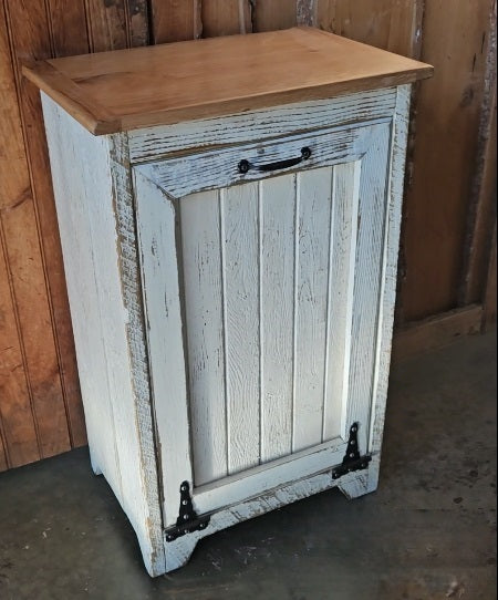 Wood Storage Cabinet, Tiltout Trash Can, Recycling Bin, Amish Handmade, Garbage Can