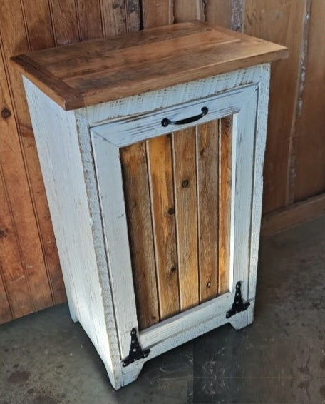 Wood Storage Cabinet, Tiltout Trash Can, Recycling Bin, Amish Handmade, Garbage Can