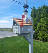 Amish Mailbox - Handmade - With Solar Lighthouse - Wooden - With Cedar Shake Shingles Roof - Color Options - Lighthouse Mailboxes