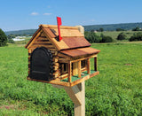 Amish Mailbox - Handmade - Log Cabin Style - Wooden with Metal USPS Approved Mailbox - Outdoor - Log Cabin + Metal Insert