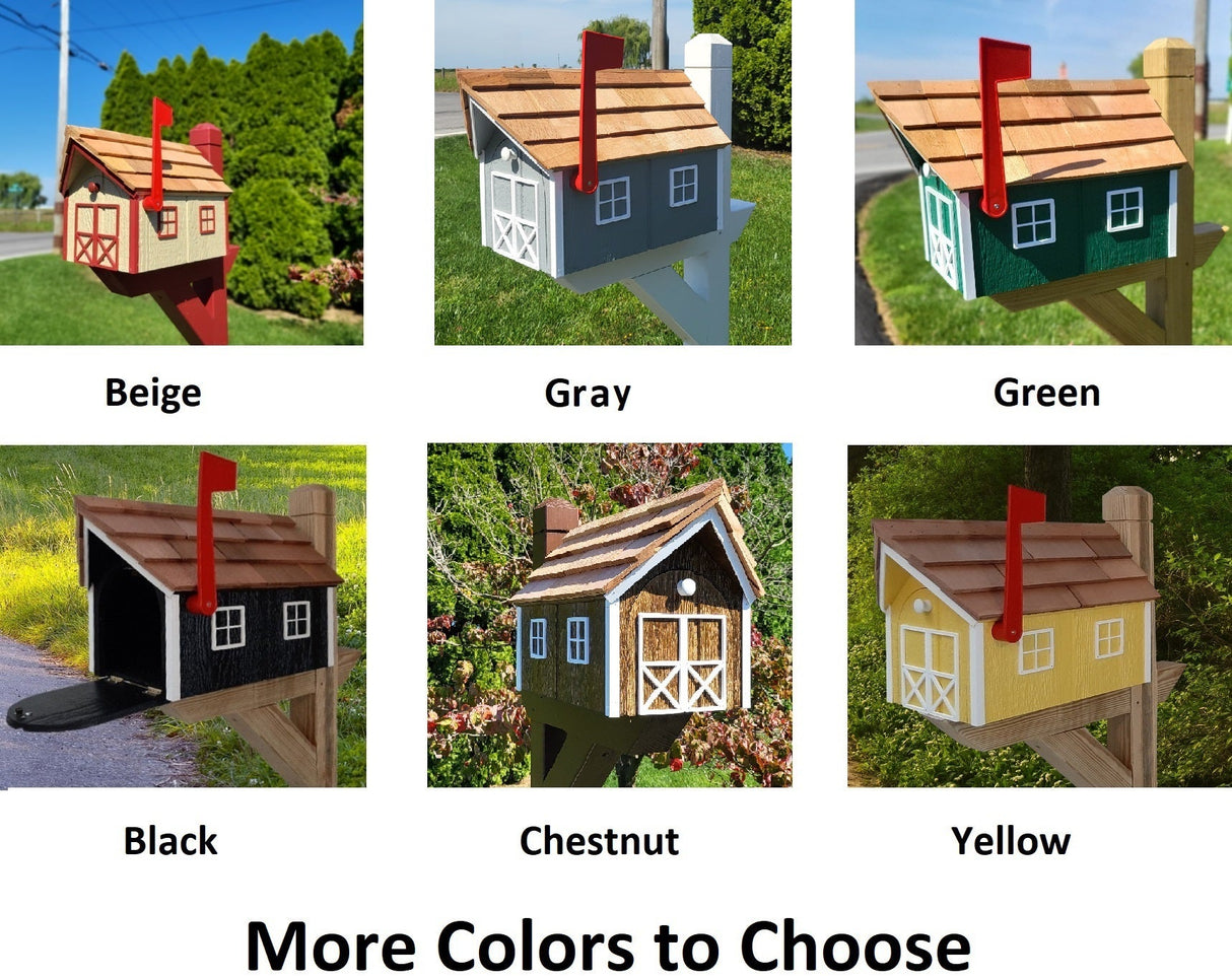 Dark Gray Mailbox - Amish Handmade - Wooden - Barn - Style - With Tall Prominent Sturdy Flag- Cedar Shake Shingles Roof - Mailbox - Outdoor - Barn Mailboxes Wood