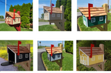 Amish Chestnut Mailbox - Handmade - Barn Style - Wooden - With a Tall Prominent Sturdy Flag - With Cedar Shake Shingles Roof