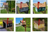 Amish Mailbox - Handmade - Barn Style - Wooden - Tall Prominent Sturdy Flag - Cedar Shake Shingles Roof- Amish Outdoor Mailbox Color Options