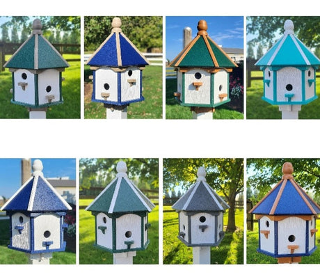 Holiday Colorful 6 Nesting Compartments Birdhouse, Amish Made, Weather Resistant Birdhouse Outdoor
