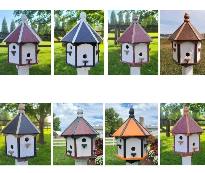 X-Large Bird House - 6 Nesting Compartments - Amish Handmade - Weather Resistant - Made of Poly Lumber - Birdhouse Outdoor