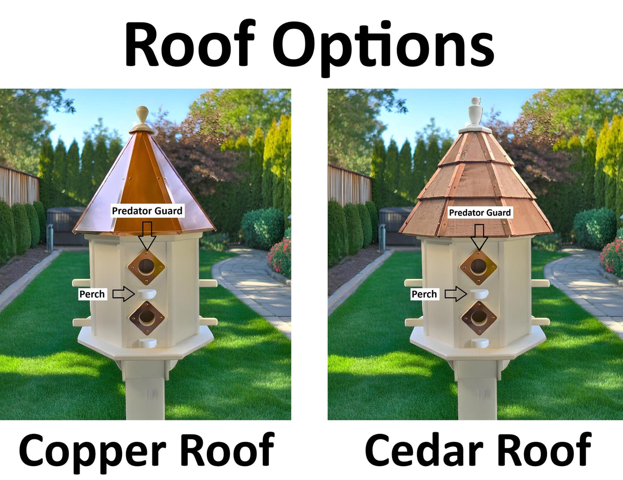 Birdhouse Copper Roof/Cedar Roof With Predator Guards + Perches Combo Handmade 2-8 Nesting Compartments, Large, Poly, Bird Lovers
