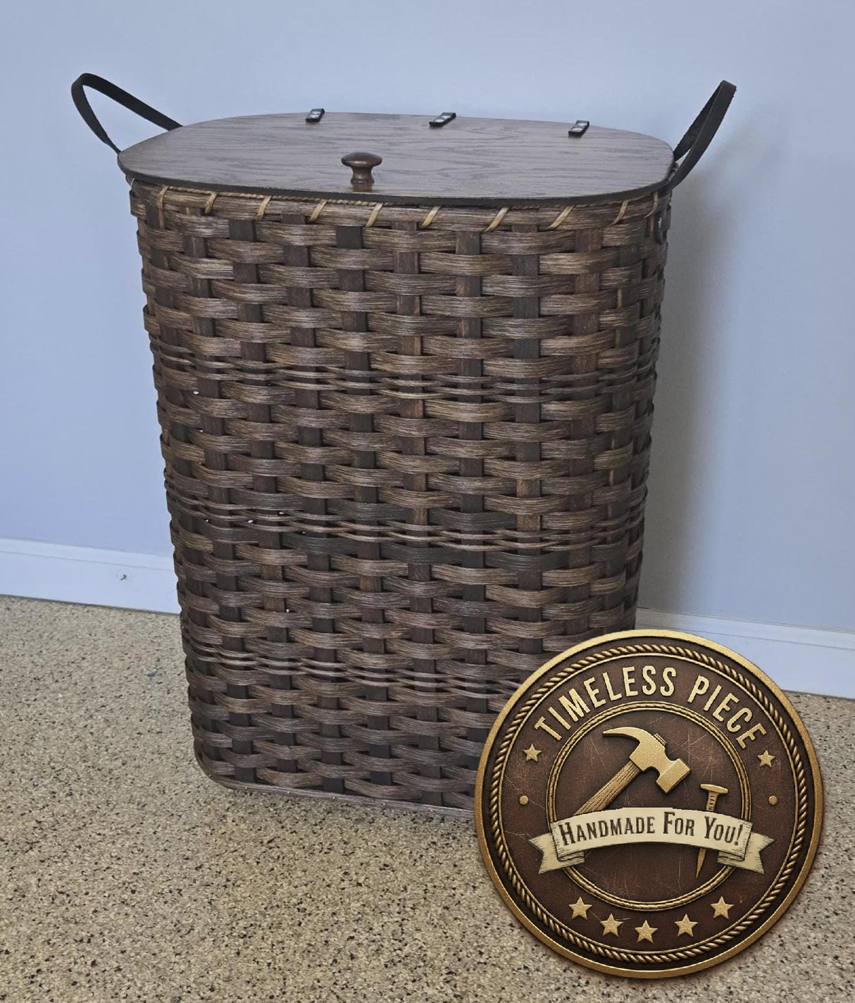 Amish Handmade Hamper - Handwoven - Storage - Basket w/ Handles - Laundry Basket - Vintage - Basket w/ Lid - Farmhouse - Wood Basket