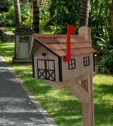 Barn Mailbox - Handmade - Wooden - Rustic - Clay - Amish - With a Tall Prominent Sturdy Flag -  Rural - Cedar - Mailbox - on - post - Barn Mailboxes Wood