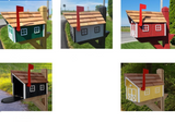 Cow Design Amish Mailbox, Handmade Barn Style Wooden Mailbox With Tall Prominent Sturdy Flag and Cedar Roof