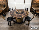 Barrel Bar Table - Amish Handmade - Counter Table - Bar Chairs - Farmhouse Furniture - Swivel Chairs - Cushion Seat - Whiskey Barrel- Rustic