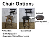Barrel Bar Table - Amish Handmade - Bar Chairs - Farmhouse Furniture - Swivel Chairs - Rustic - Wine Barrel - Whiskey Odor - Footrest