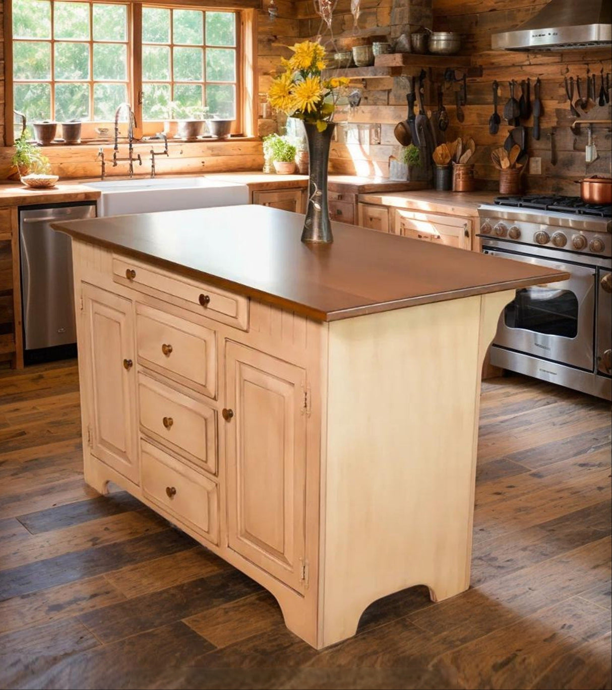 Kitchen Island - Amish Handmade - Multipurpose Cabinet - Primitive - Storage - Kitchen Cabinet - Rustic- Case Goods - Home - Fully Assembled