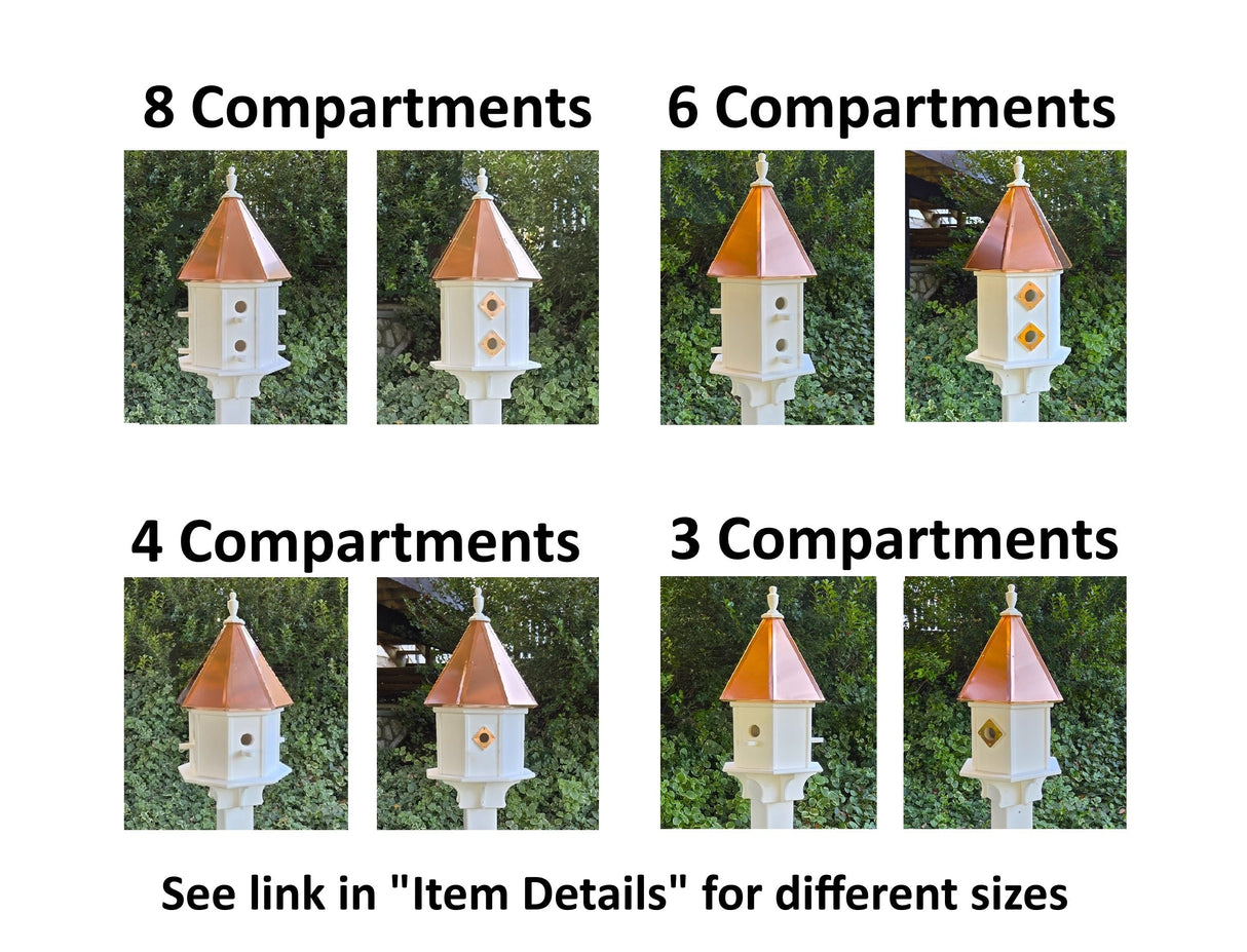 2 Nesting Compartments Amish Handmade Copper Roof Birdhouse With Individual Perches, Duplex 2 Holes Bluebird Songbird Bird House