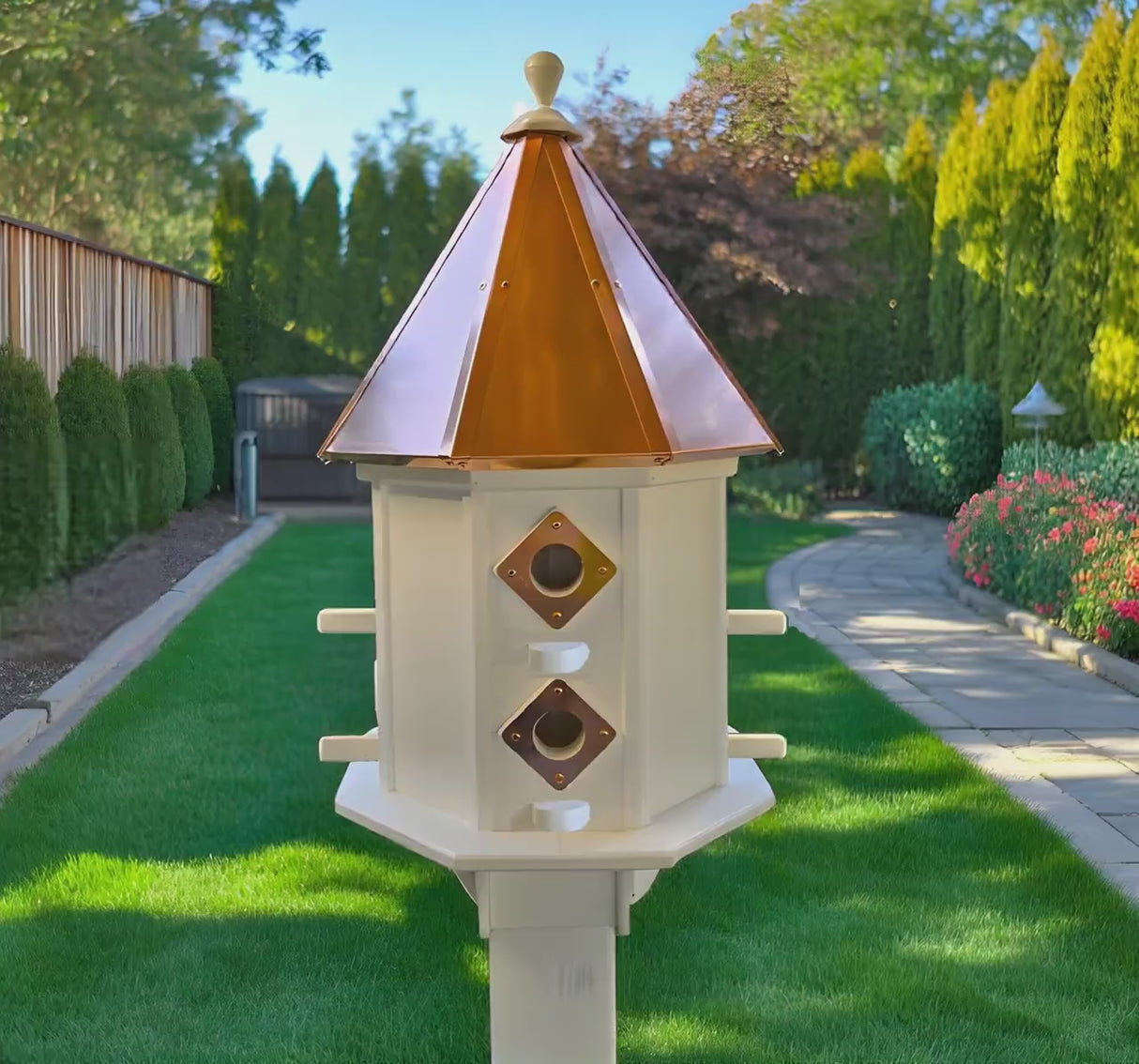 Birdhouse Copper Roof/Cedar Roof With Predator Guards + Perches Combo Handmade 2-8 Nesting Compartments, Large, Poly, Bird Lovers