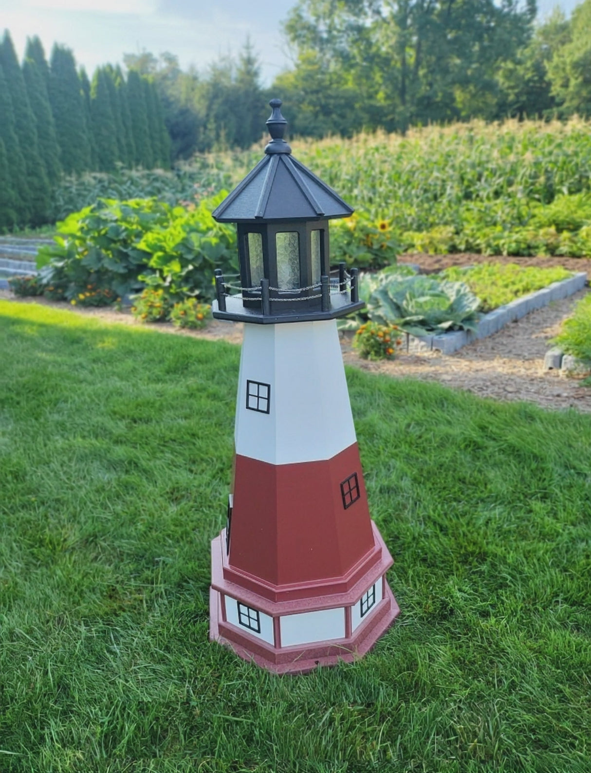Vermilion Lighthouse - Solar - Amish Made - Landmark Replica - Backyard Decor