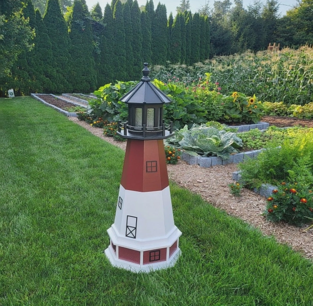 Barnegat Solar Lighthouse. Amish Made - Landmark Replica - Backyard Decor