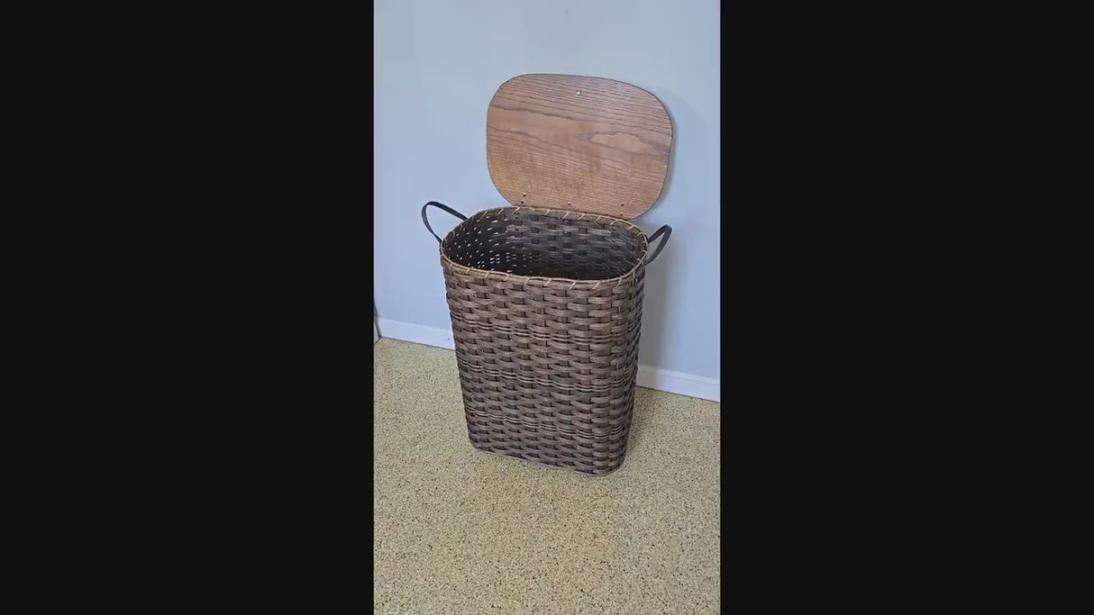 Amish Handmade Hamper - Handwoven - Storage - Basket w/ Handles - Laundry Basket - Vintage - Basket w/ Lid - Farmhouse - Wood Basket