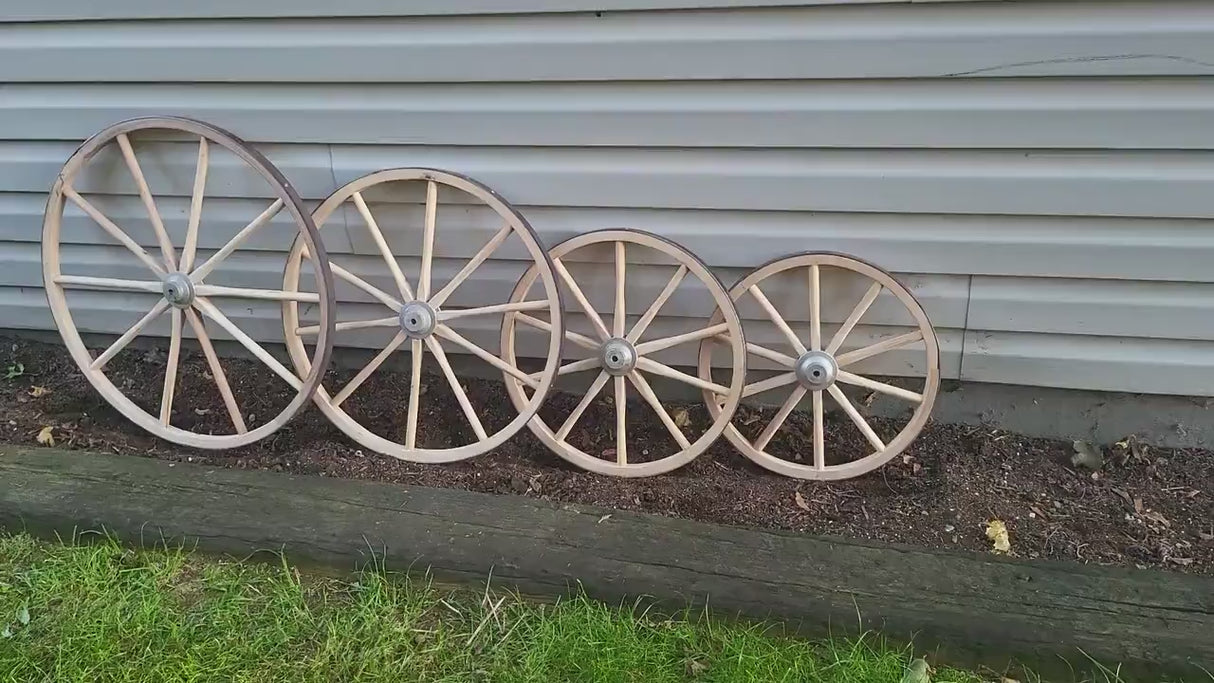 Wooden Wagon Wheels - Buggy Wheels - Wooden Cart Wheels - Aluminum Hub - Amish Handmade - Country Decor- Primitive