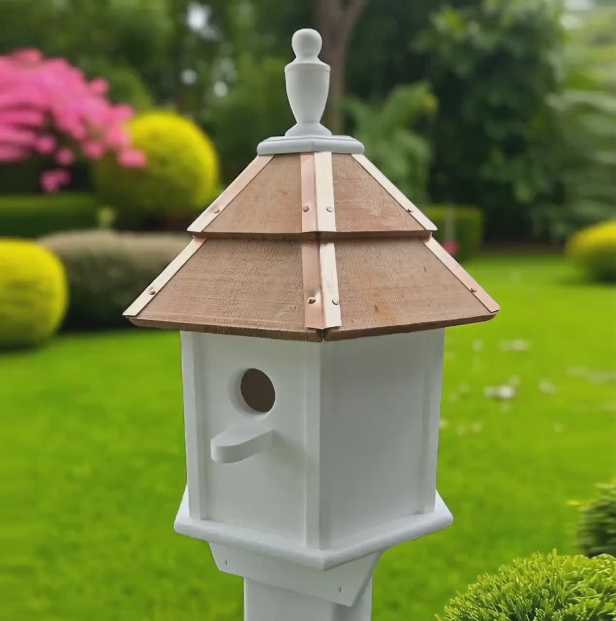Amish Handmade Cedar Roof Birdhouse – Small Decorative Outdoor Bird House with 2–8 Holes – Maintenance-Free Gift for Bird Lovers - Poly - Outdoor