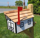 White Mailbox Amish Handmade - Barn Style - Wooden - Tall Prominent Sturdy Flag - With Cedar Shake Shingles Roof - Barn Mailboxes Wood