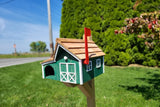 Newspaper Mailbox Amish Handmade. Wooden Mailbox With Cedar Shake Roof and a Tall Prominent Sturdy Flag