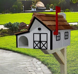 Newspaper Mailbox Amish Handmade. Wooden Mailbox With Cedar Shake Roof and a Tall Prominent Sturdy Flag